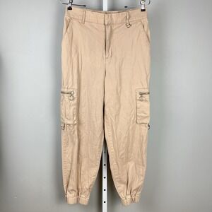 Forever 21 Khaki Cargo Joggers Pants Womens L Tan D-Ring Utility 100% Cotton‎